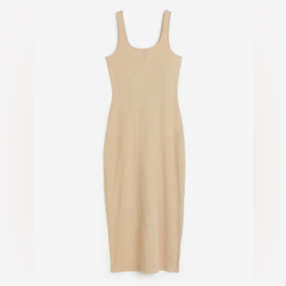 H&M Ribbed Bodycon Midi Dress – Beige – XL – NWT